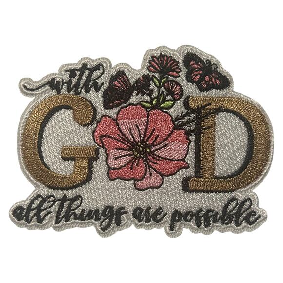 With God All Things Iron On Patch - Picture 2 of 3